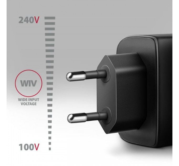 Зарядное устройство для AXAGON 1xUSB QC4.0 + 1xUSB-C PD45W PPS black (ACU-PQ45)