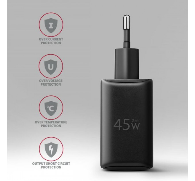 Зарядное устройство для AXAGON 1xUSB QC4.0 + 1xUSB-C PD45W PPS black (ACU-PQ45)