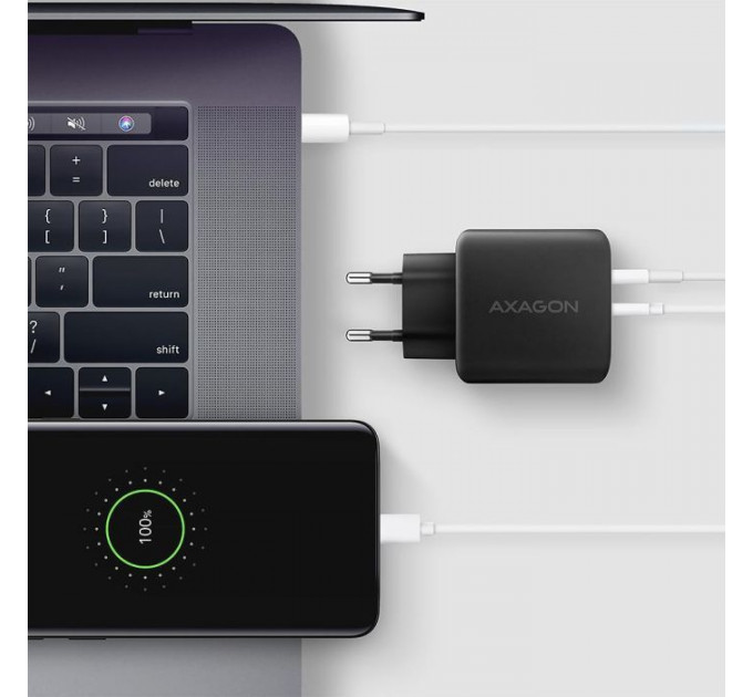 Зарядное устройство для AXAGON 1xUSB QC4.0 + 1xUSB-C PD45W PPS black (ACU-PQ45)