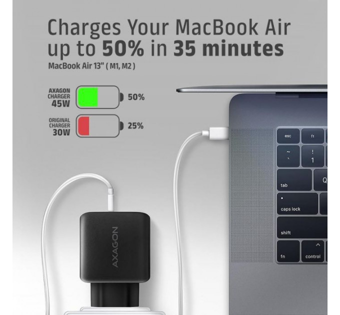 Зарядное устройство для AXAGON 1xUSB QC4.0 + 1xUSB-C PD45W PPS black (ACU-PQ45)