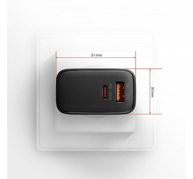 Зарядное устройство для AXAGON 1xUSB QC4.0 + 1xUSB-C PD45W PPS black (ACU-PQ45)