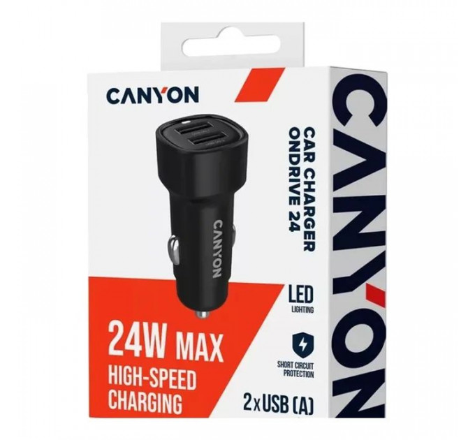 Зарядний пристрій Canyon 2xUSB 24W black (CNE-CCABR2AA)