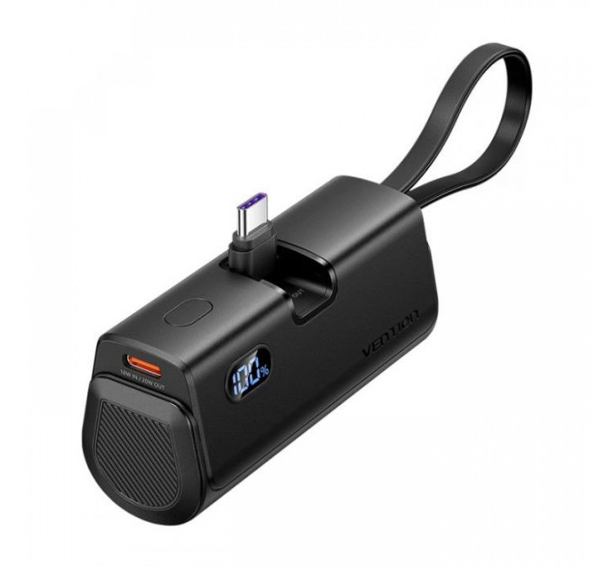 Батарея універсальна VENTION 4800mAh 22,5W PD, USB-C In\/Out, LED display, with built-in USB-C cable Black (FHQB0)