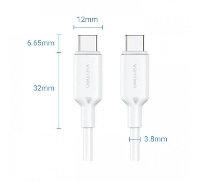 Дата кабель USB-C to USB-C 1.0m 60W white VENTION (TRCWF)