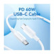Дата кабель USB-C to USB-C 1.0m 60W white VENTION (TRCWF)