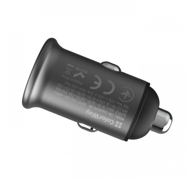 Зарядное устройство для ColorWay USB-C PD30W + USB QC3.0 car adapter (CW-CHA065PD-GR)