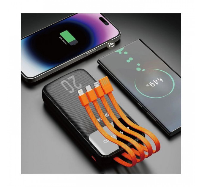 Батарея універсальна Dudao K6Pro+ 20000mAh 10W with USB-C\/Lightning\/MicroUSB\/USB-A cables (6977196682393)