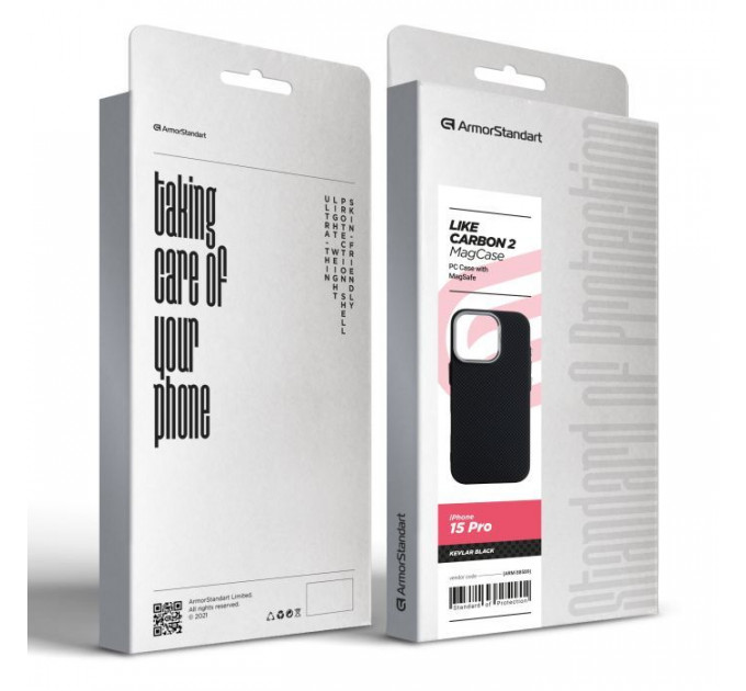 Чохол до мобільного телефона Armorstandart LikeCarbon2 MagCase Apple iPhone 15 Pro Kevlar Black (ARM88589)