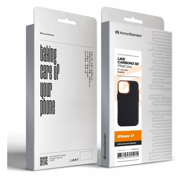 Чохол до мобільного телефона Armorstandart LikeCarbon2 SE MagCase Apple iPhone 17 Kevlar Black Orange (ARM89163)