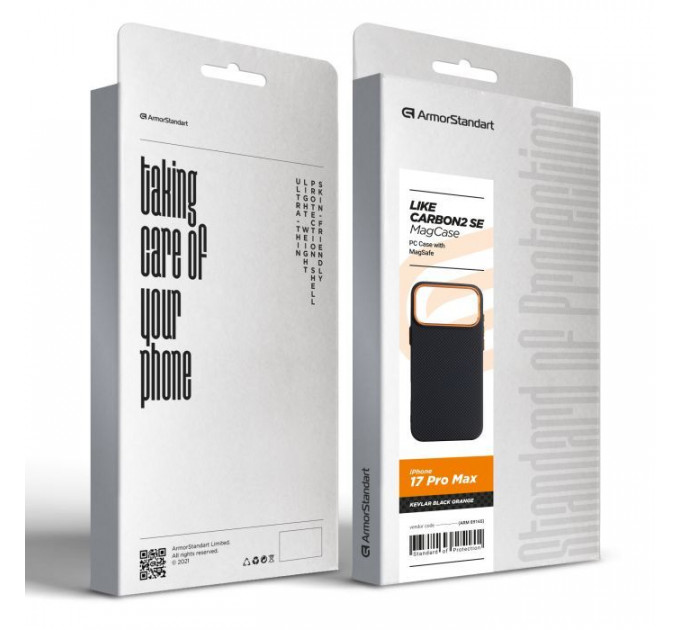 Чехол для мобильного телефона Armorstandart LikeCarbon2 SE MagCase Apple iPhone 17 Pro Max Kevlar Black Orange (ARM89165)