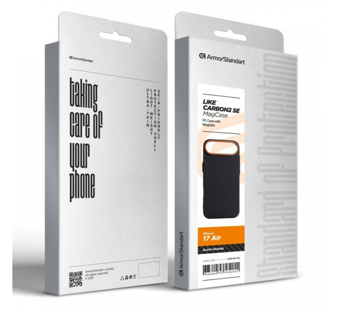 Чохол до мобільного телефона Armorstandart LikeCarbon2 SE MagCase Apple iPhone 17 Air Black Orange (ARM89155)