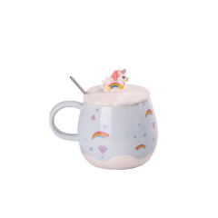 Чашка фарфорова Rainbow Ceramic Mug 400ml з кришкою і ложкою HPCY8278BL