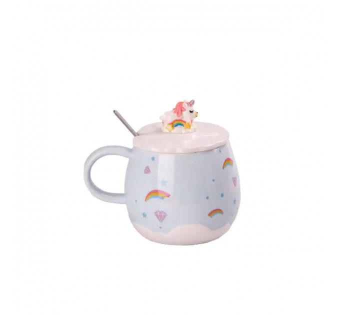 Чашка фарфорова Rainbow Ceramic Mug 400ml з кришкою і ложкою HPCY8278BL