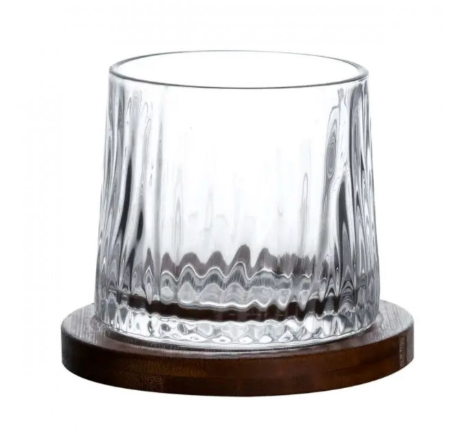 Склянка для віскі Dof 300 мл Jiga Rotating Rocks glass з бамбуковою підставкою HP1601