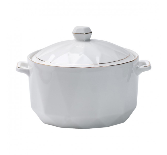 Супниця фарфорова з кришкою та ручками 1,4 л Біла HP1050