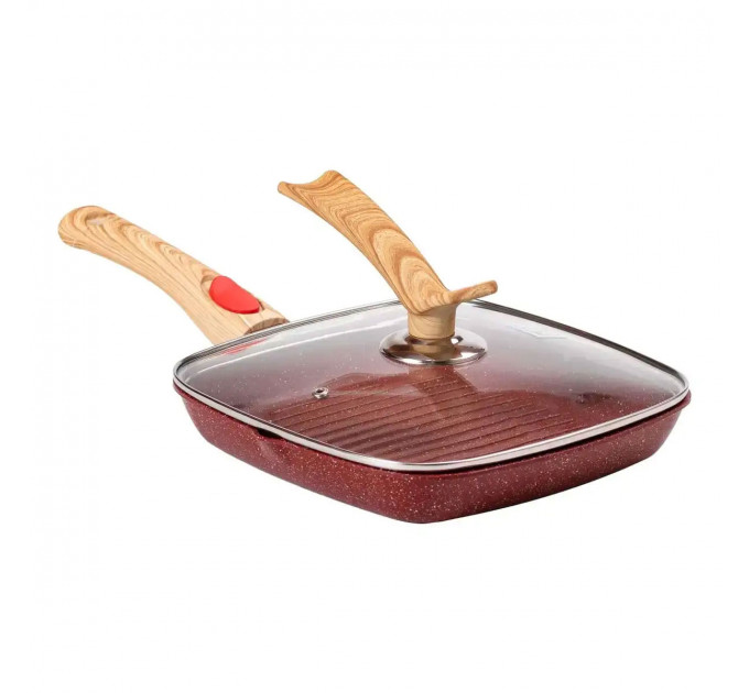 Алюмінієва сковорода-гриль 24 см зі скляною кришкою Square Red MGC HP-4-461R