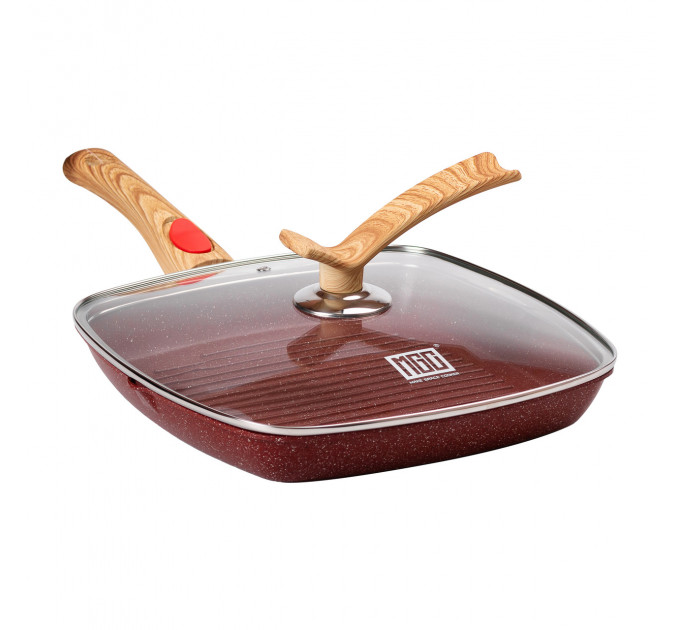 Алюмінієва сковорода-гриль 28 см зі скляною кришкою Square Red MGC HP-4-462R