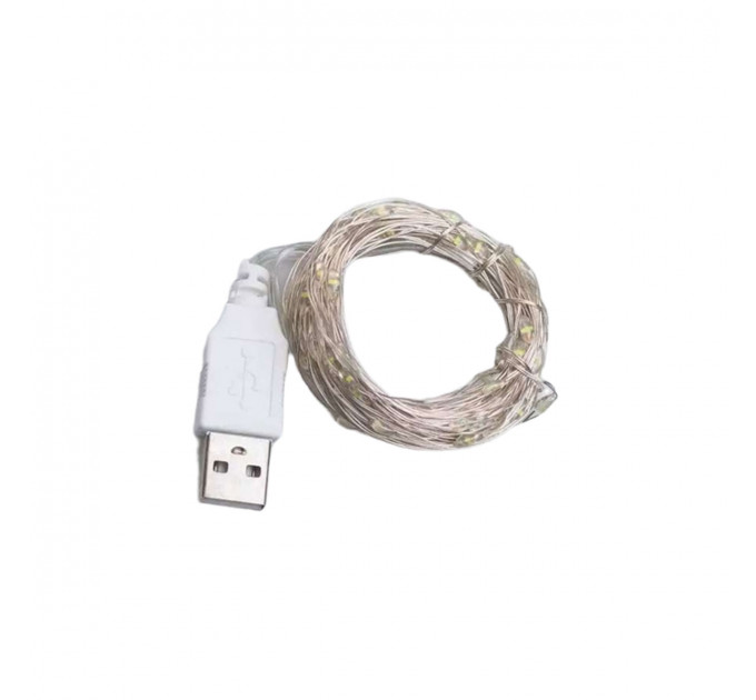 Гірлянда роса 20 метрів USB на 200 led світлодіодів крапля на білому дроті жовта USB200L20MWY