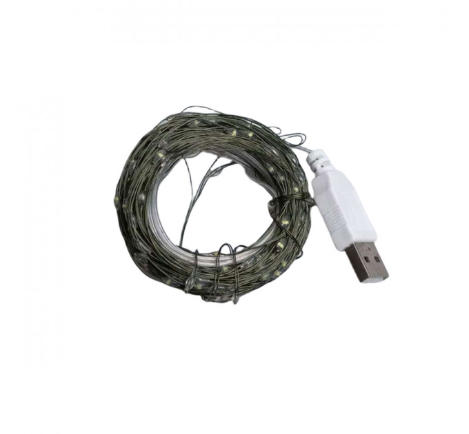 Гірлянда роса 10 метрів USB на 100 led світлодіодів крапля на зеленому дроті USB100L10MGY