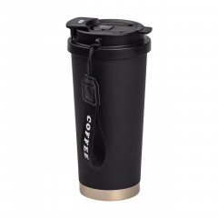 Термочашка Coffee із нержавіючої сталі з ремінцем 500 мл чорна HP-14-17B