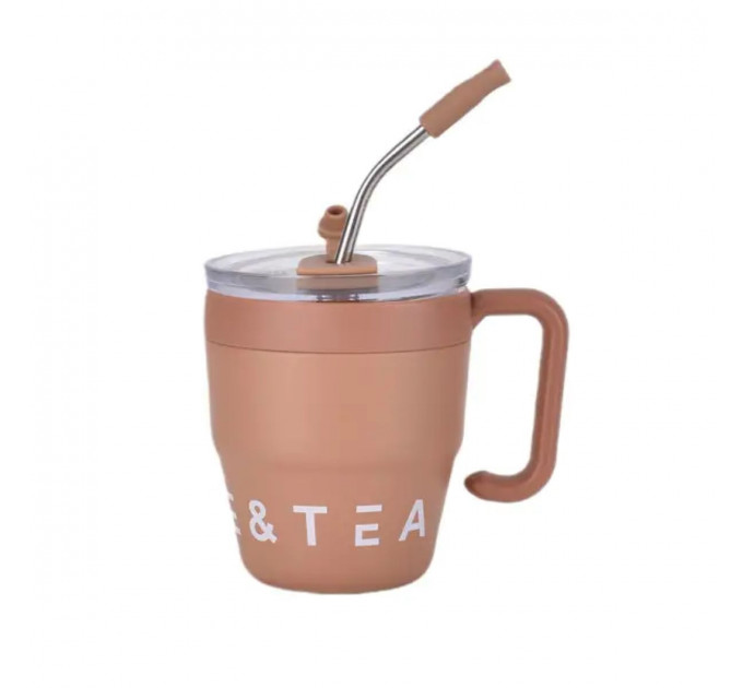 Термочашка Coffee & Tea з трубочкою коричнева HP-14-23BR