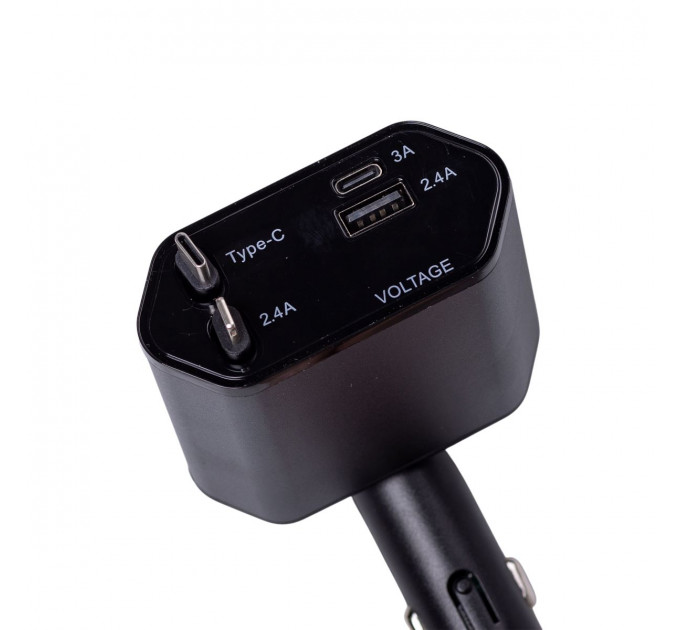 Автомобільний зарядний пристрій з висувними кабелями та портами USB-A/USB-C HP-C1