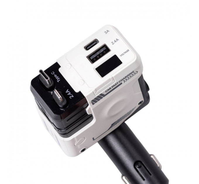 Автомобільний зарядний пристрій MECHA з висувними кабелями та портами USB/Type-C Білий HP-A1W