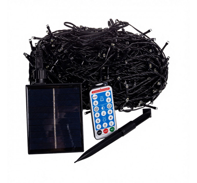 Новорічна гірлянда вулична 50 м 500 LED з сонячною батареєю чорний провід Білий SB500L50MBW