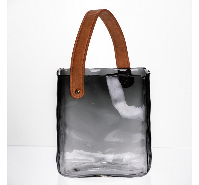 Скляна ваза сумочка з ручкою 16×8×18.5 (см) декоративна Сірий HP-19-156-2