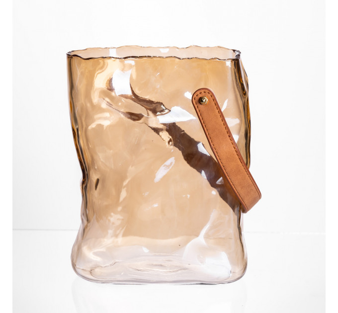 Подарункова скляна ваза сумочка з ручкою 18×9×25 (см) декоративна ваза 2.8 (л) для квітів Коричневий HP-19-157-1