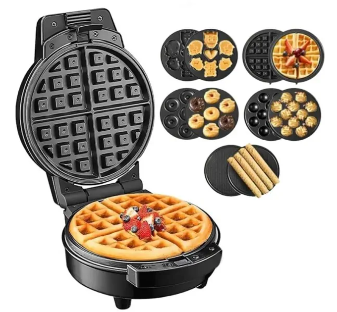 Мультипекар Sokany SK-08105 5 в 1 600 Вт з антипригарними панелями: для вафель, коржів, пончиків, горішків, фігурного печива