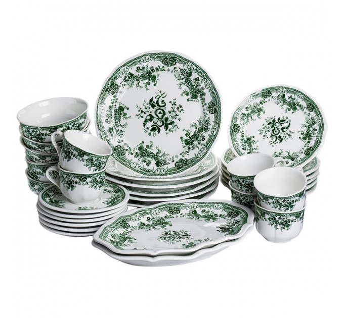 Столовий набір посуду 32 предмети на 6 осіб Vintage Elegant порцеляновий Зелений YY78-7A