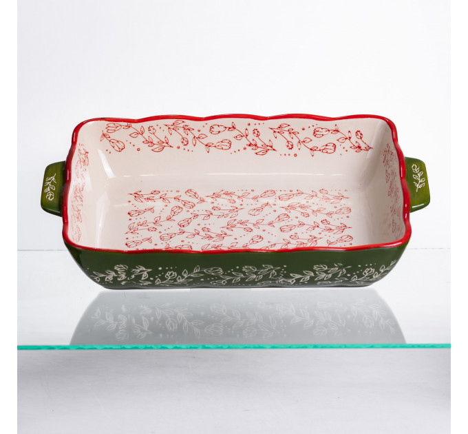 Форма для запікання Vintage 33×21×5.5 (см) прямокутна з ручками Зелена HM05-11