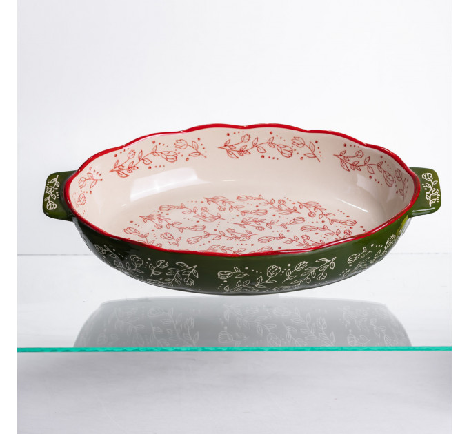 Форма для запікання Vintage 35×22×5 (см) овальна з ручками Зелена HM05-03
