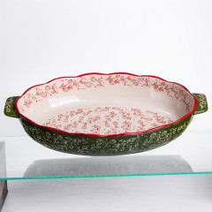 Форма для запікання Vintage 40×25×6.5 (см) овальна з ручками Зелена HM05-04