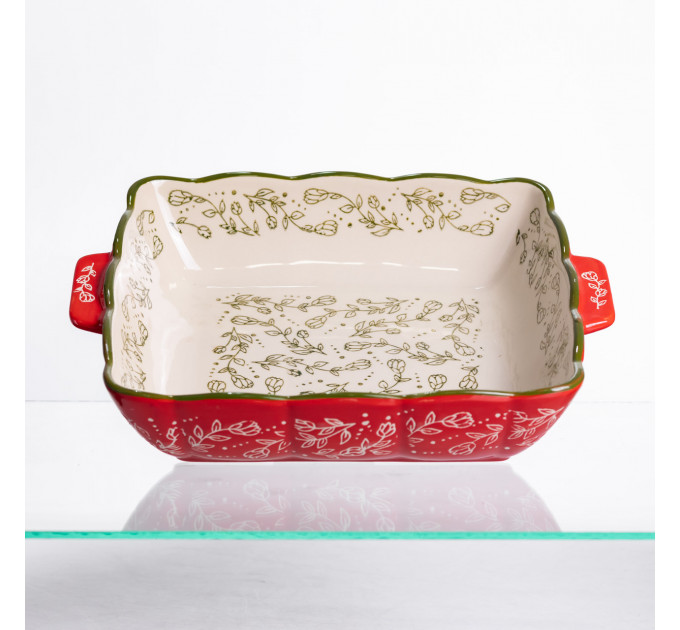 Форма для запікання Vintage 28×24×6 (см) квадратна форма для випікання у духовці з ручками Червона HM04-15 Форма для запікання Vintage 28×24×6 (см) квадратна форма для випікання у духовці з ручками Червона HM04-15