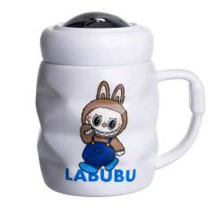 Чашка фарфорова з кришкою Labubu 400 (мл) Білий з синім FM-54A Чашка фарфорова з кришкою Labubu 400 (мл) Білий з синім FM-54A