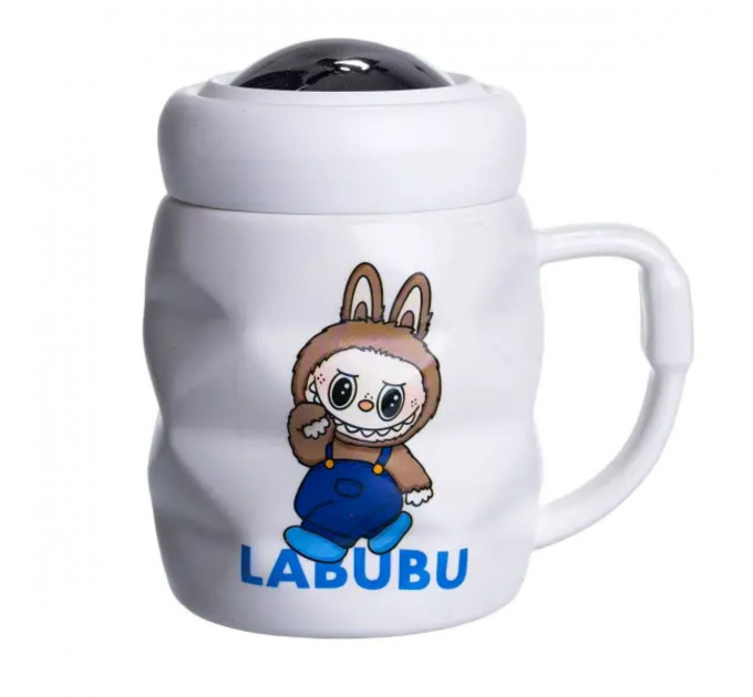 Чашка фарфорова з кришкою Labubu 400 (мл) Білий з синім FM-54A