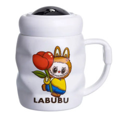 Чашка порцелянова з кришкою Labubu 400 (мл) Білий з жовтим FM-54D