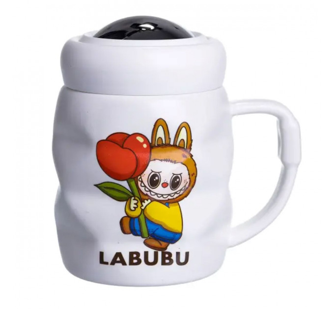 Чашка порцелянова з кришкою Labubu 400 (мл) Білий з жовтим FM-54D