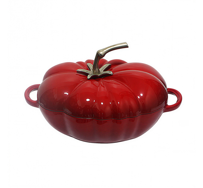 Каструля чавунна Томат 2.5 л емальована з кришкою посуд для тушкування запікання тушкування кухонна Червона HP-1-20-RED