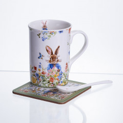 Чашка фарфорова Garden Rabbits для чаю та кофе з блюдцем та ложкою 300 мл HP-7323-1 Чашка фарфорова Garden Rabbits для чаю та кофе з блюдцем та ложкою 300 мл HP-7323-1