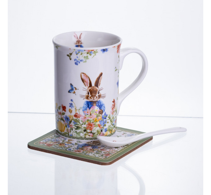 Чашка фарфорова Garden Rabbits для чаю та кофе з блюдцем та ложкою 300 мл HP-7323-1 Чашка фарфорова Garden Rabbits для чаю та кофе з блюдцем та ложкою 300 мл HP-7323-1