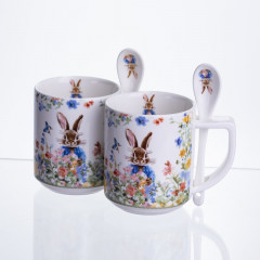 Набір подарункових чашок фарфорових Garden Rabbits 2 штуки по 300 мл із ложками HP-7323-3 Набір подарункових чашок фарфорових Garden Rabbits 2 штуки по 300 мл із ложками HP-7323-3