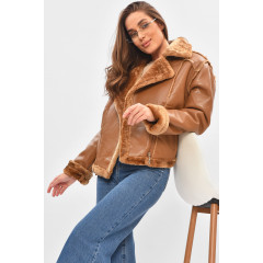 Дублянка жіноча коричневого кольору на штучному хутрі Fashion 88099 M Коричневий (205640)