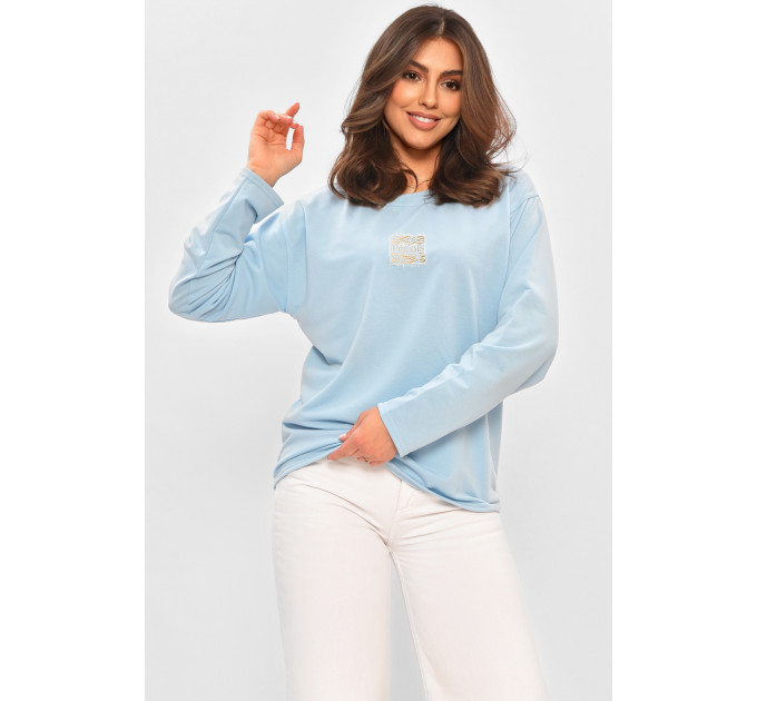 Кофта жіноча однотонна блакитного кольору з принтом Fashion 9038 42-44 Блакитний (205122)