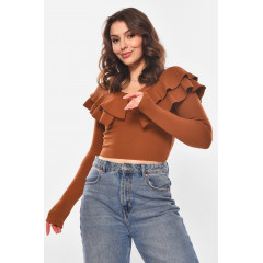 Кофта жіноча з рюшами однотонна коричневого кольору Fashion 7090 40-42 Коричневий (210178)