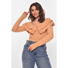 Кофта жіноча з рюшами однотонна бежевого кольору Fashion 7090 40-42 Бежевий (210179)