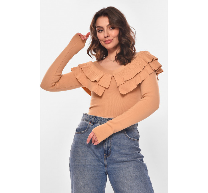 Кофта жіноча з рюшами однотонна бежевого кольору Fashion 7090 40-42 Бежевий (210179)