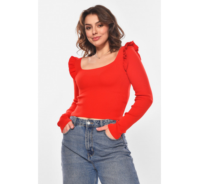 Кофта жіноча з рюшами однотонна червоного кольору Fashion 6681 40-42 Червоний (210180)